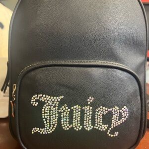 JUICY COUTURE Obsession Backpack Black Licorice Bling Logo Rhinestones Bag Y2K